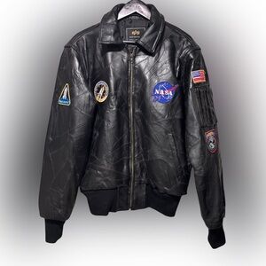 Alpha Industries х NASA Leather Men's Bomber Jacket Size Large